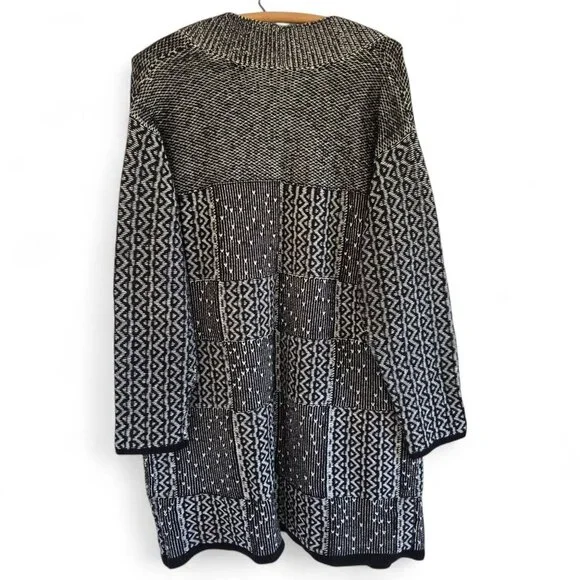 J. Jill Womens Black & White Patchwork Open Front Long Cardigan Sweater Large - Picture 4 of 15
